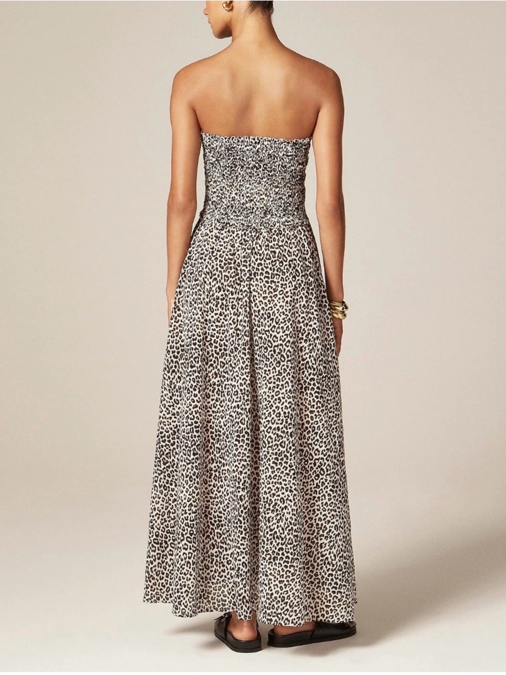 J. Crew Strapless Smocked Maxi Dress in White and Black Leopard - Picture 2 of 10
